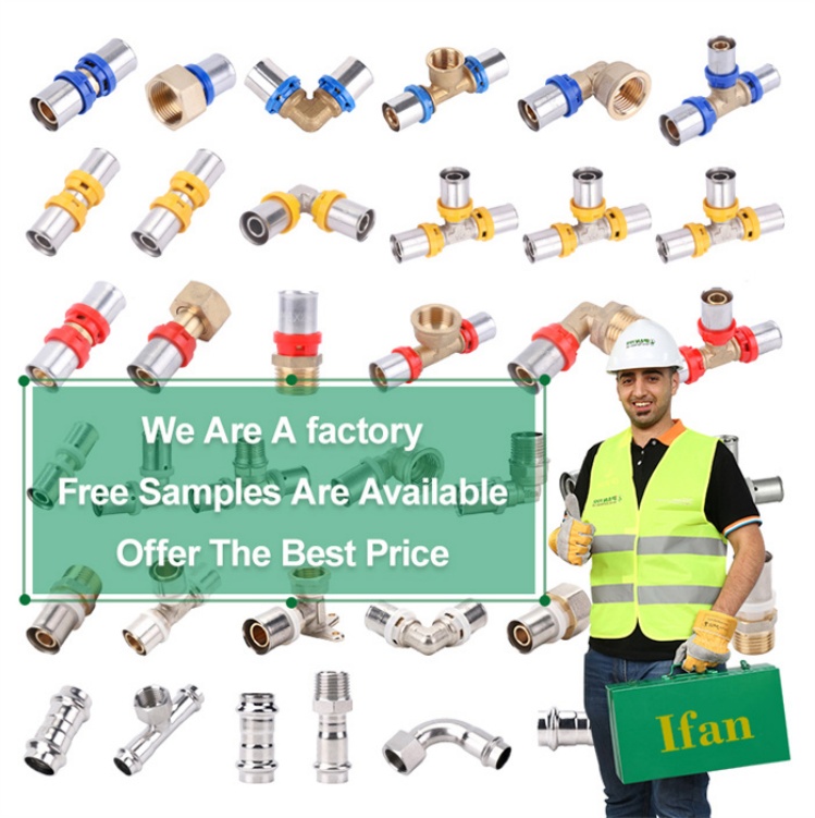 IFAN Female and Male PEX AL PEX Multilayer Pex Press Fitting PEX Elbow Tee Coupling Brass Press Fitting