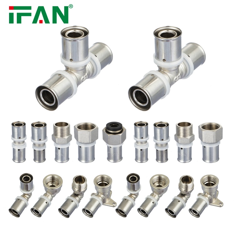 IFAN Best Price Custom Plumbing Tee Brass Press Fittings Multilayer Pex Pert Pipe Press Fitting"th" Style 16-32mm Press Fitting